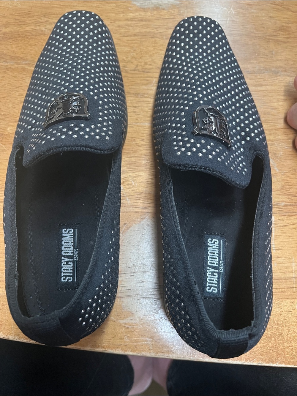 Stacy Adams Black Velvet Studded Slip-On Loafers - Picture 7 of 11